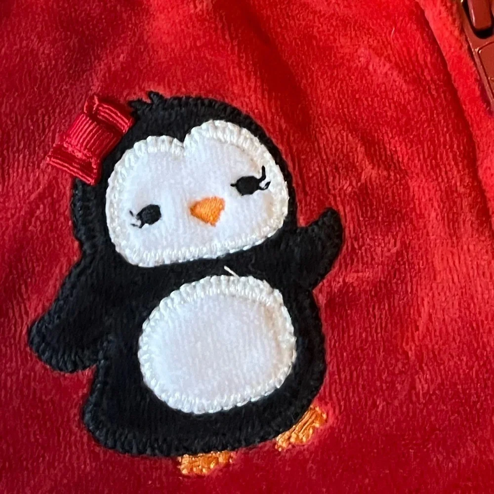 Gymboree Velevt Penguin Full Zip Red Hooded Jacket, size 2-3T